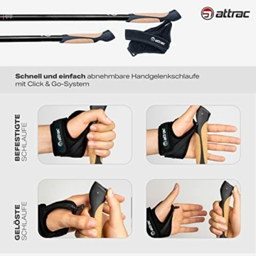 Attrac Wanderstöcke Click & Go Trekkingstöcke mit Anti-Shock Dämpfung I Laufstöcke | Nordic Walking-Stöcke verstellbar & super leicht 69-136cm inkl. Sport App - 4