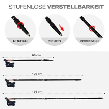 Attrac Wanderstöcke Click & Go Trekkingstöcke mit Anti-Shock Dämpfung I Laufstöcke | Nordic Walking-Stöcke verstellbar & super leicht 69-136cm inkl. Sport App - 5